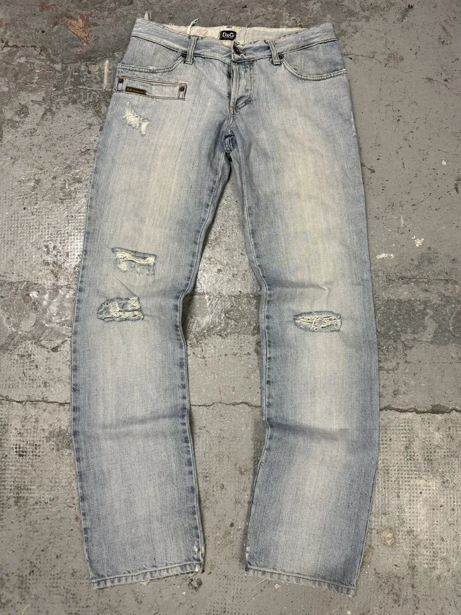AW2004 Dolce & Gabbana Blue Faded Distressed Denim Jeans TfbrghV 0