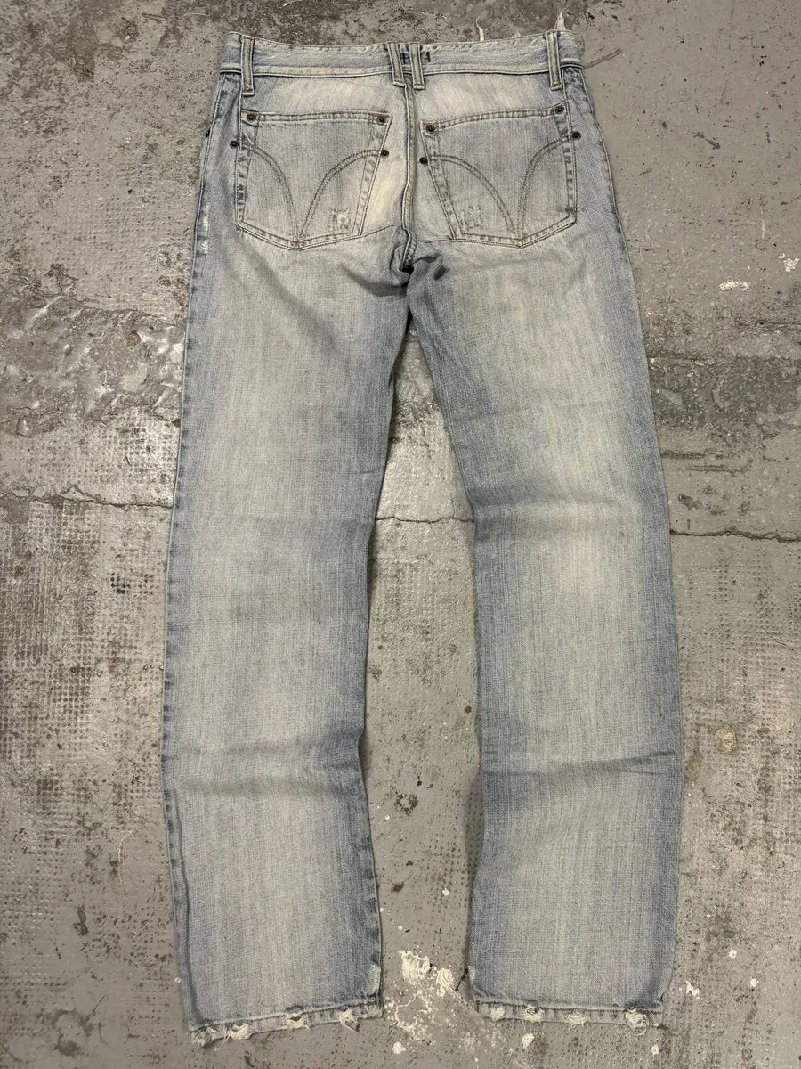 AW2004 Dolce & Gabbana Blue Faded Distressed Denim Jeans TfbrghV 1