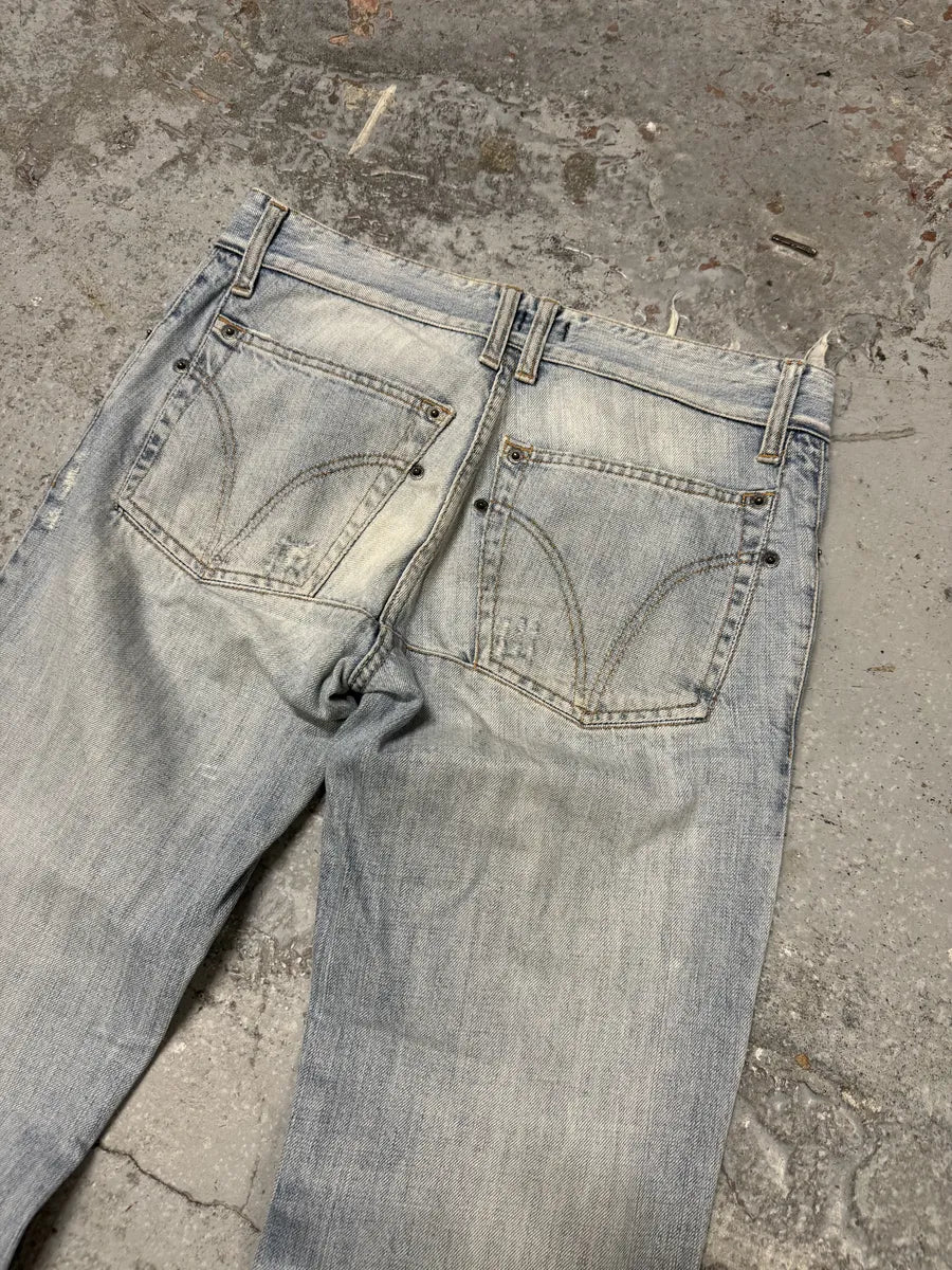 AW2004 Dolce & Gabbana Blue Faded Distressed Denim Jeans TfbrghV 5
