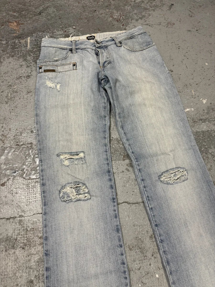 AW2004 Dolce & Gabbana Blue Faded Distressed Denim Jeans TfbrghV 6