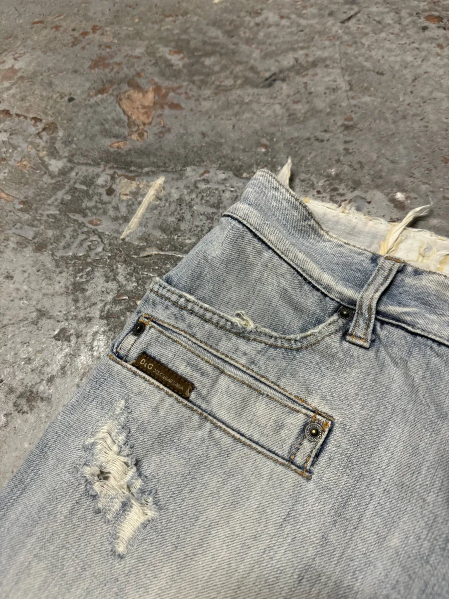 AW2004 Dolce & Gabbana Blue Faded Distressed Denim Jeans TfbrghV 8