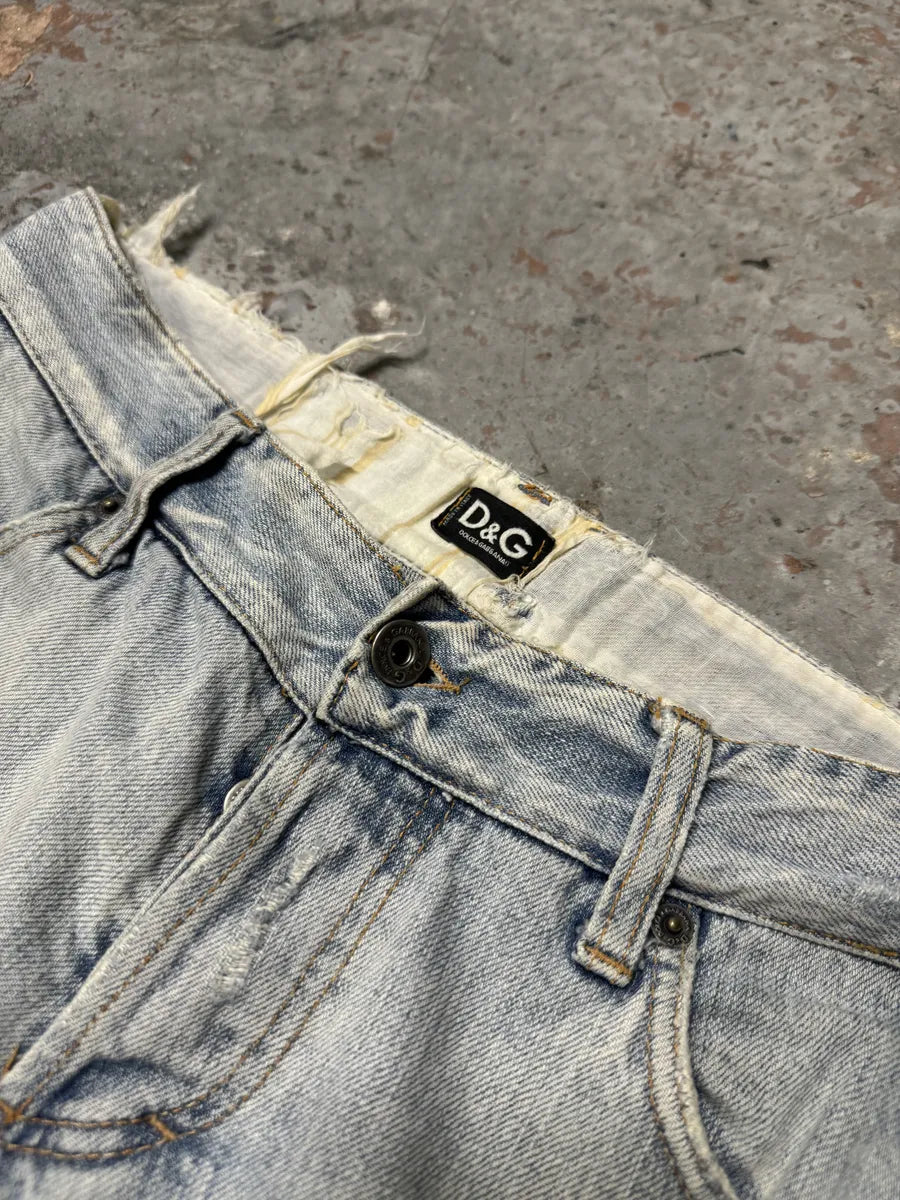 AW2004 Dolce & Gabbana Blue Faded Distressed Denim Jeans TfbrghV 9