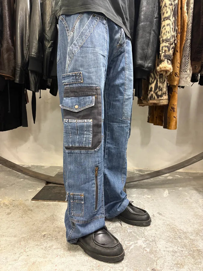 AW2004 Dolce & Gabbana Blue Hybrid Cargo Denim Jeans nQPYALr 0