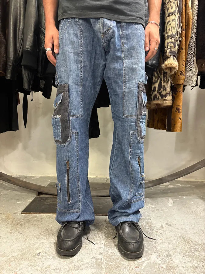 AW2004 Dolce & Gabbana Blue Hybrid Cargo Denim Jeans nQPYALr 2