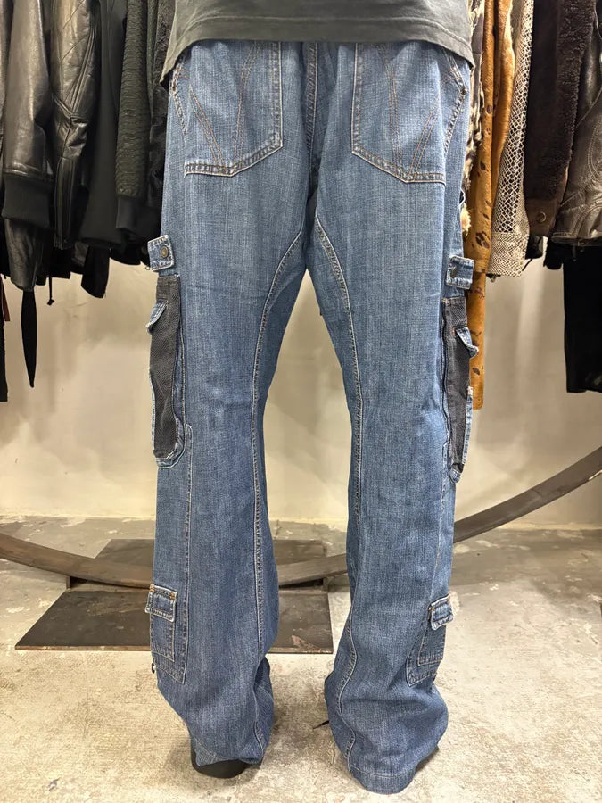 AW2004 Dolce & Gabbana Blue Hybrid Cargo Denim Jeans nQPYALr 3
