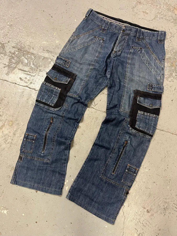 AW2004 Dolce & Gabbana Blue Hybrid Cargo Denim Jeans nQPYALr 4