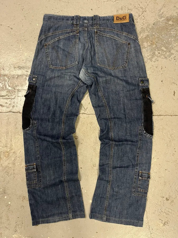 AW2004 Dolce & Gabbana Blue Hybrid Cargo Denim Jeans nQPYALr 6