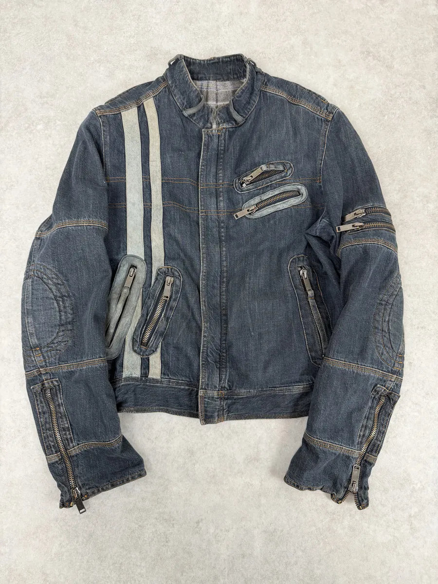 AW2004 Dolce & Gabbana Blue Padded Biker Denim Jacket IPRCUat 0