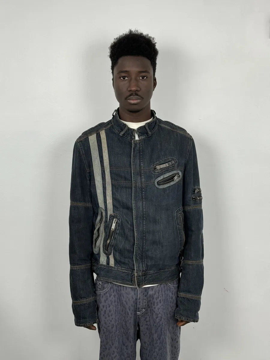 AW2004 Dolce & Gabbana Blue Padded Biker Denim Jacket IPRCUat 1