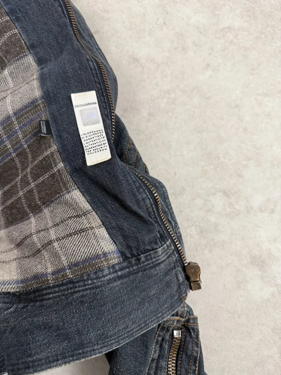 AW2004 Dolce & Gabbana Blue Padded Biker Denim Jacket IPRCUat 4