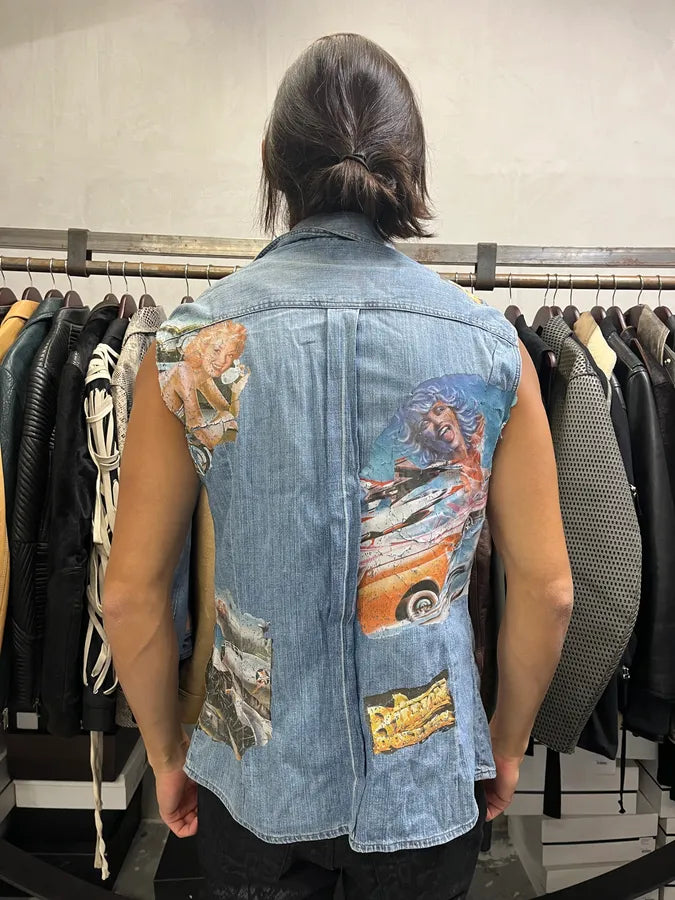 AW2004 Dolce & Gabbana Blue Printed Sleeveless Denim Vest ddeyUiU 2