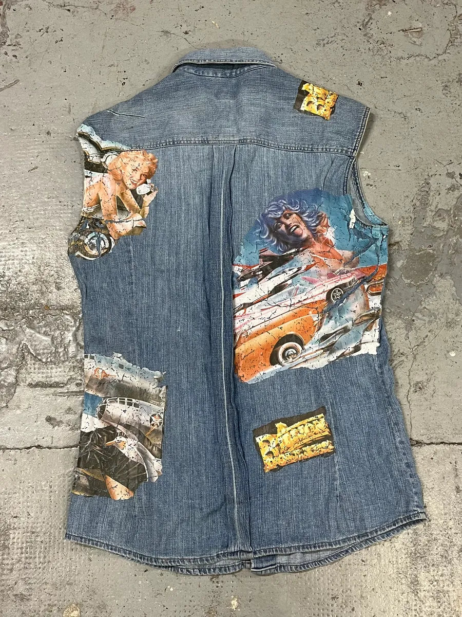 AW2004 Dolce & Gabbana Blue Printed Sleeveless Denim Vest ddeyUiU 6