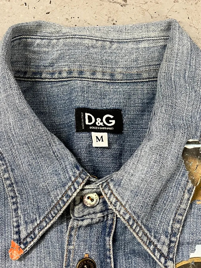 AW2004 Dolce & Gabbana Blue Printed Sleeveless Denim Vest ddeyUiU 7