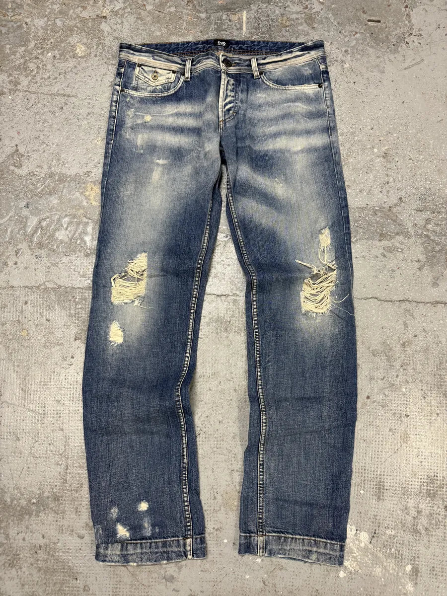 AW2004 Dolce & Gabbana Blue Straight Faded Ripped Denim Jeans (L) OchEDJi 1