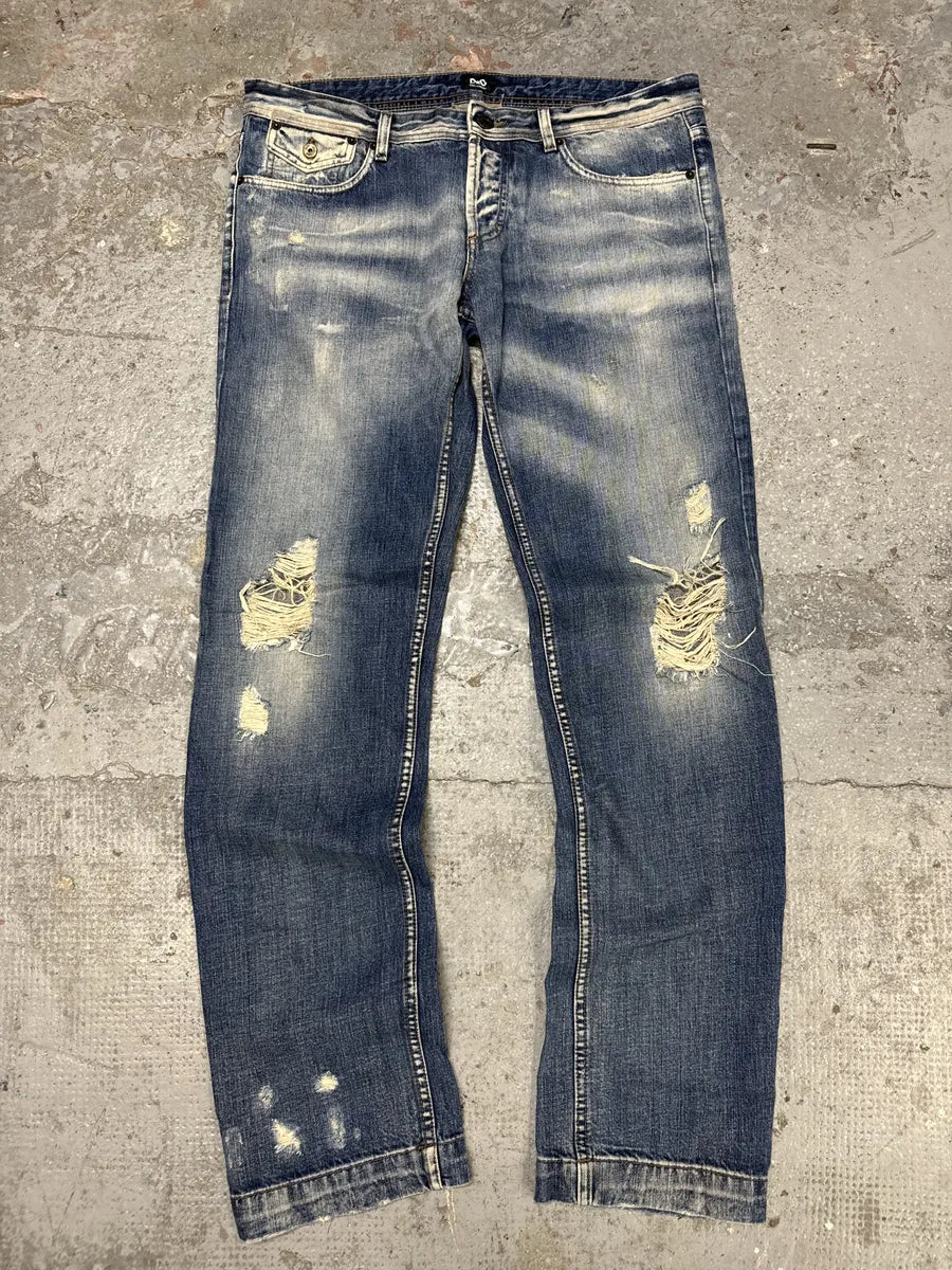 AW2004 Dolce & Gabbana Blue Straight Faded Ripped Denim Jeans (L) OchEDJi 10