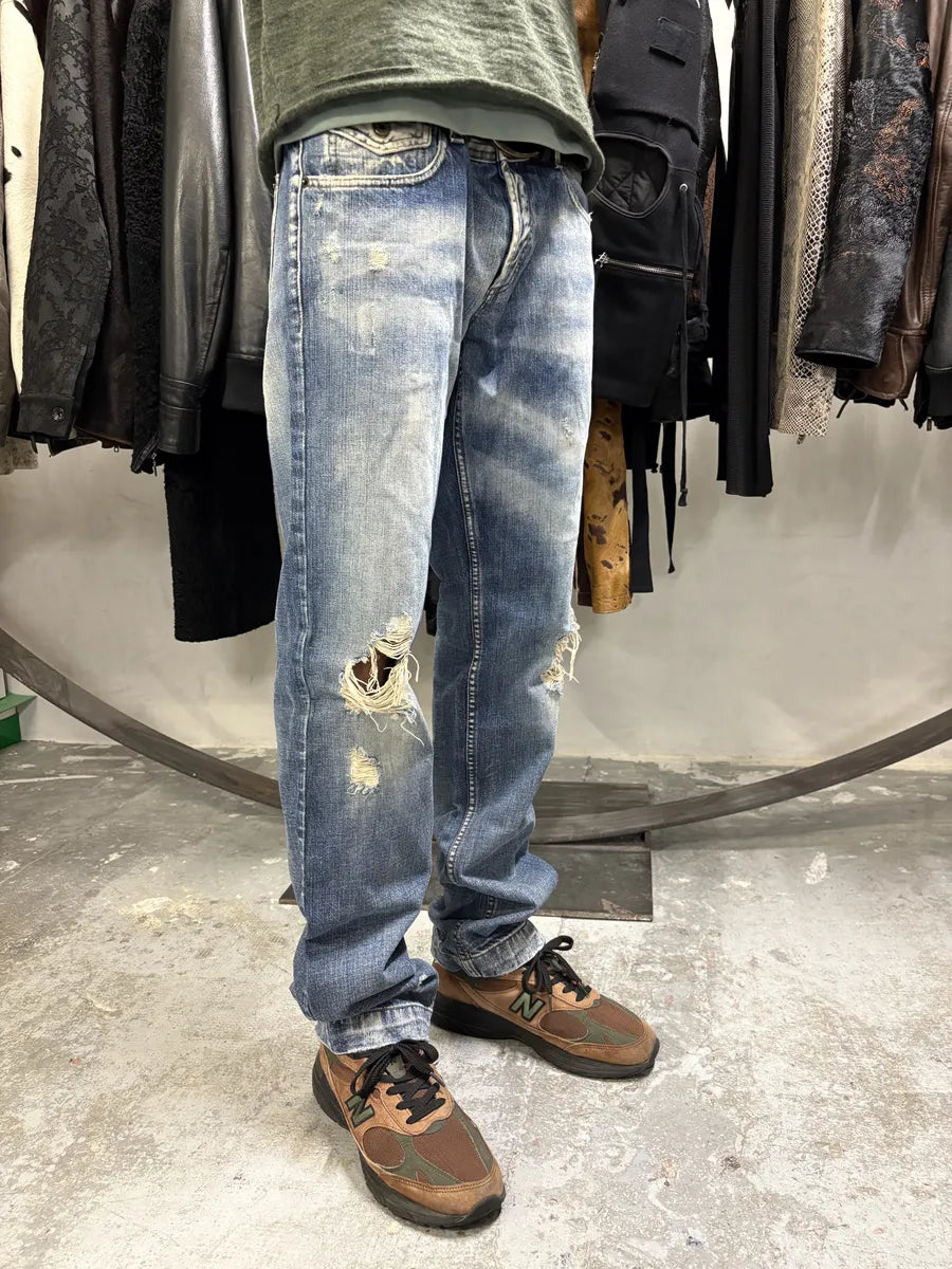 AW2004 Dolce & Gabbana Blue Straight Faded Ripped Denim Jeans (L) OchEDJi 2
