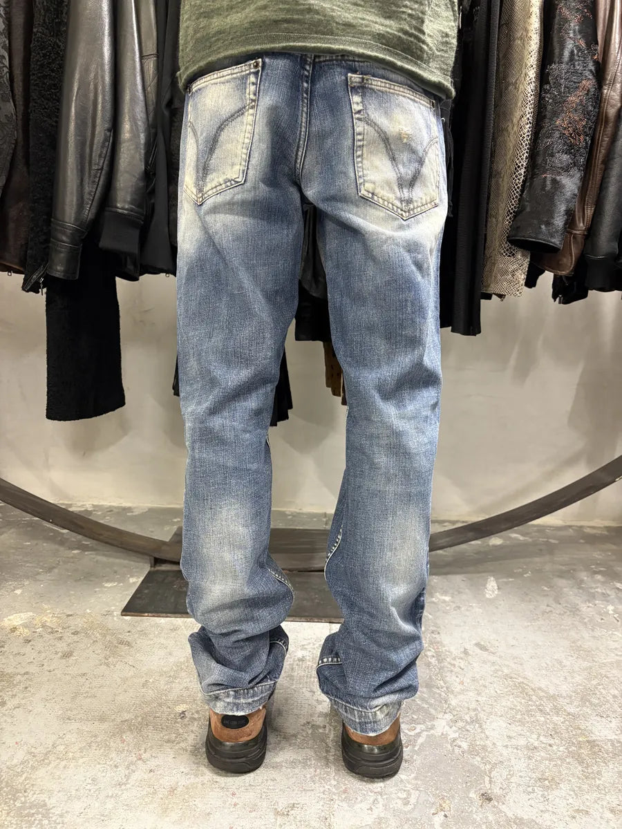 AW2004 Dolce & Gabbana Blue Straight Faded Ripped Denim Jeans (L) OchEDJi 3