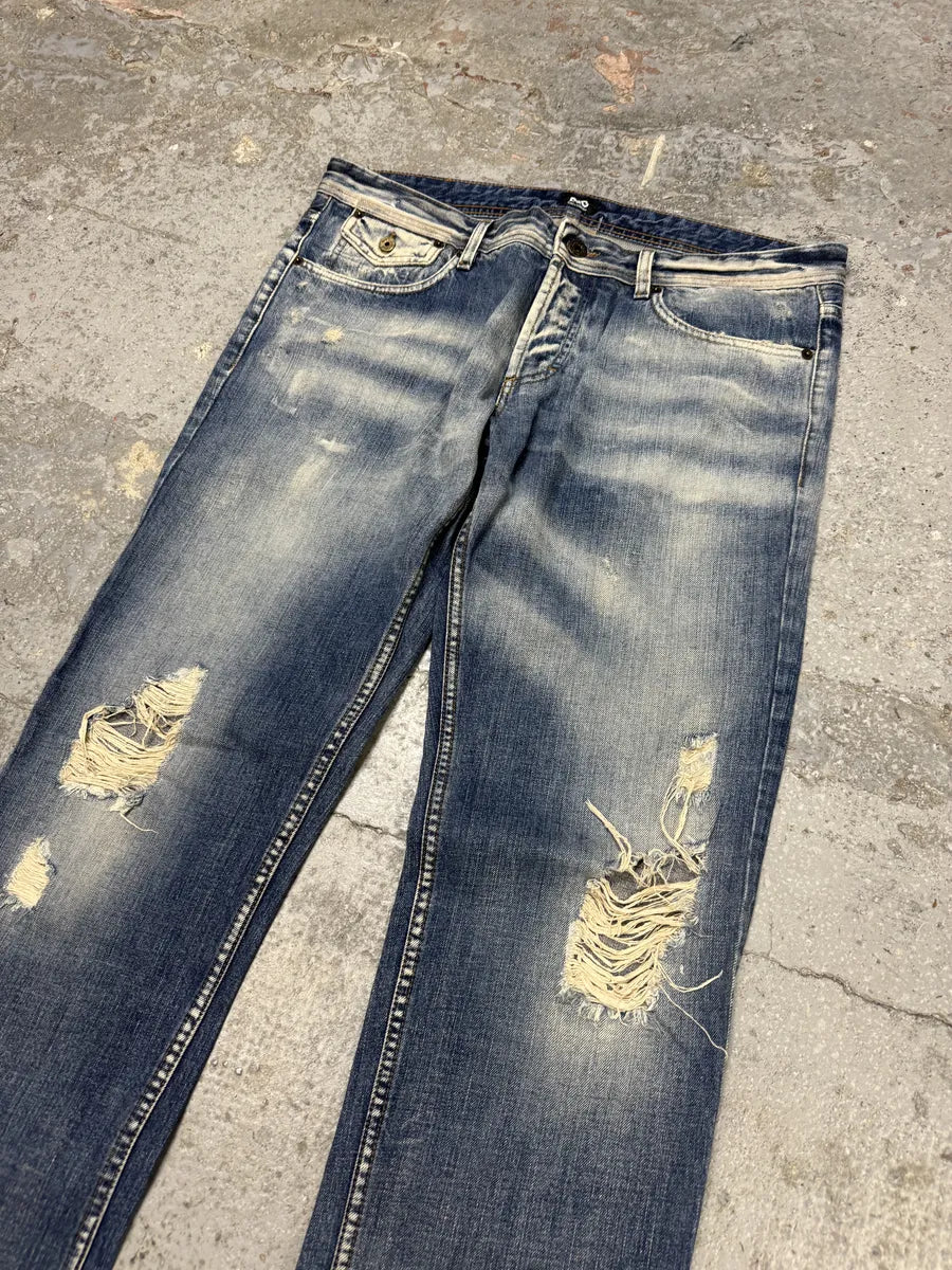 AW2004 Dolce & Gabbana Blue Straight Faded Ripped Denim Jeans (L) OchEDJi 5
