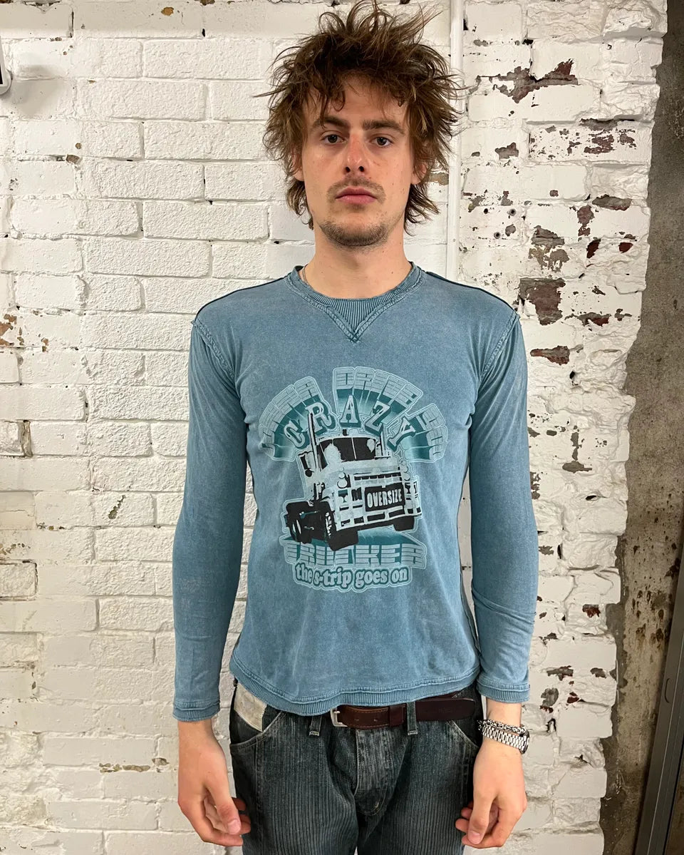 AW2004 Dolce & Gabbana Blue Teal Truck Graphic Longsleeve GjgxVqy 0