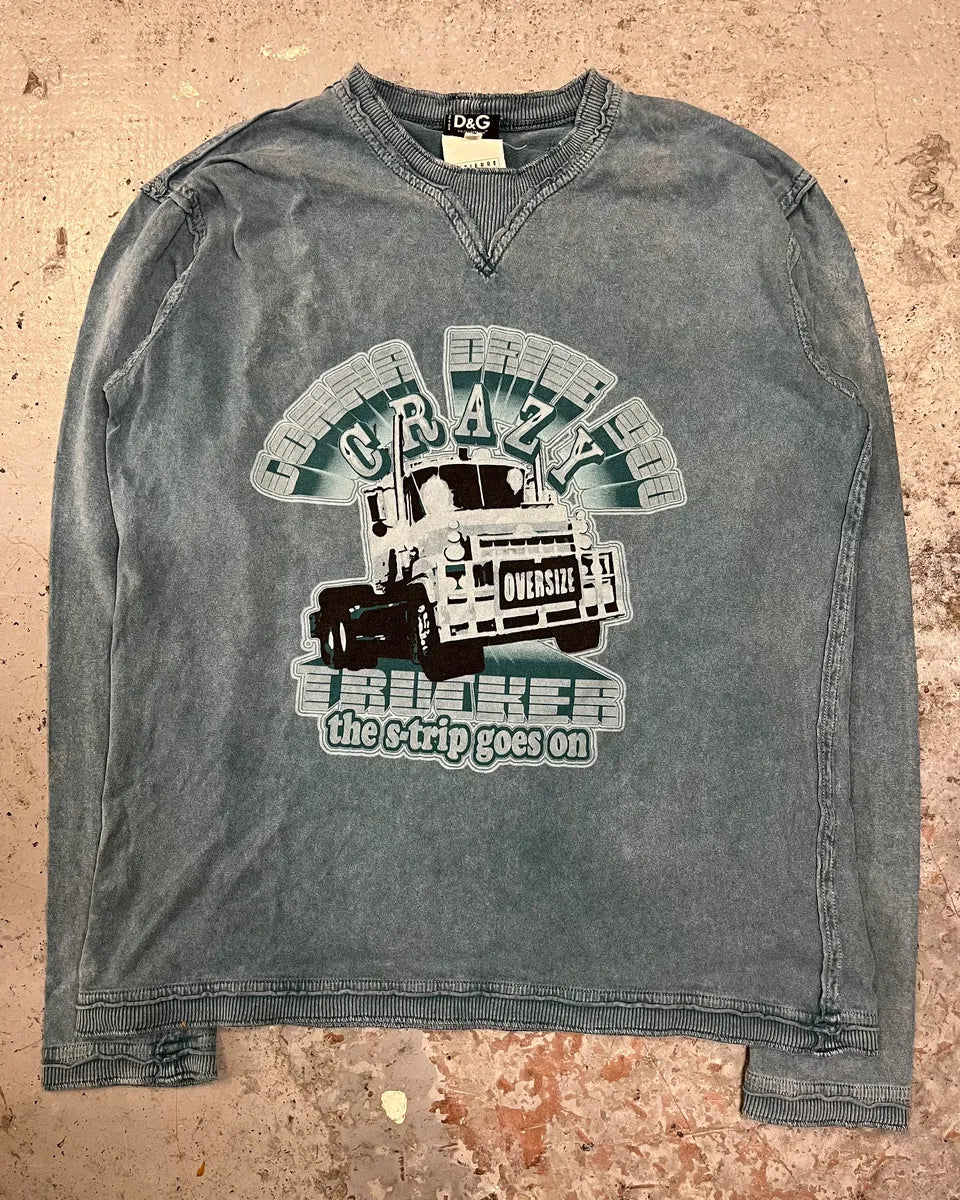 AW2004 Dolce & Gabbana Blue Teal Truck Graphic Longsleeve GjgxVqy 2