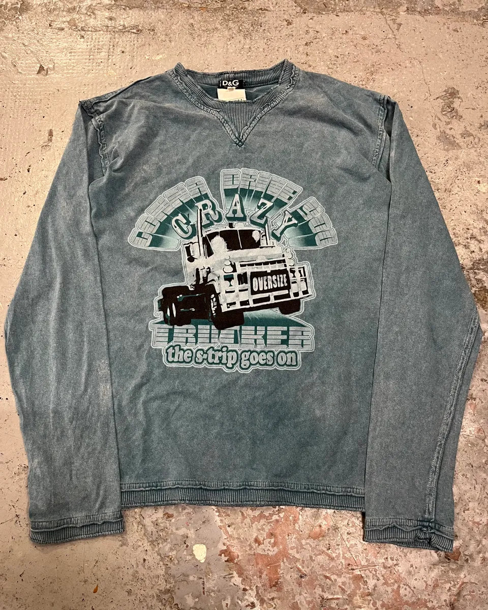 AW2004 Dolce & Gabbana Blue Teal Truck Graphic Longsleeve GjgxVqy 3