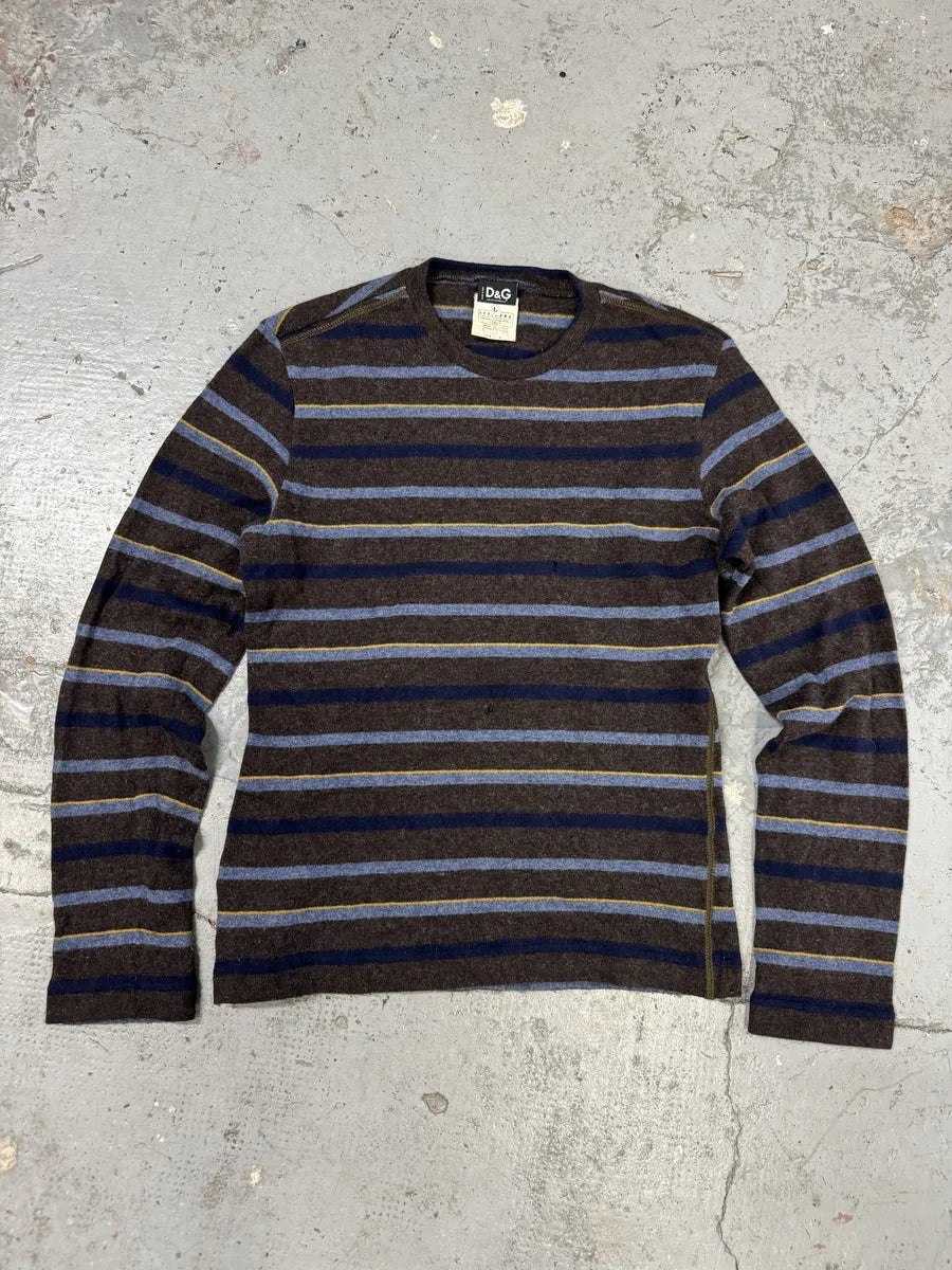 AW2004 Dolce & Gabbana Brown & Blue Wool Striped Sweater sXazfPb 0