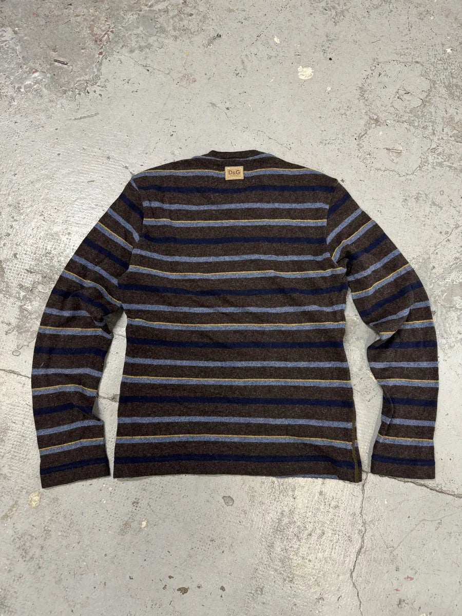 AW2004 Dolce & Gabbana Brown & Blue Wool Striped Sweater sXazfPb 1