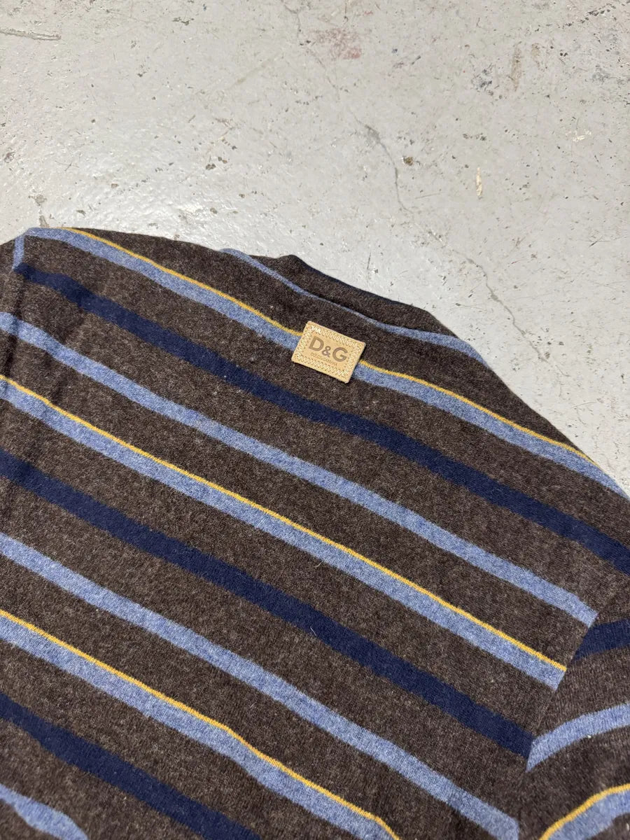 AW2004 Dolce & Gabbana Brown & Blue Wool Striped Sweater sXazfPb 2