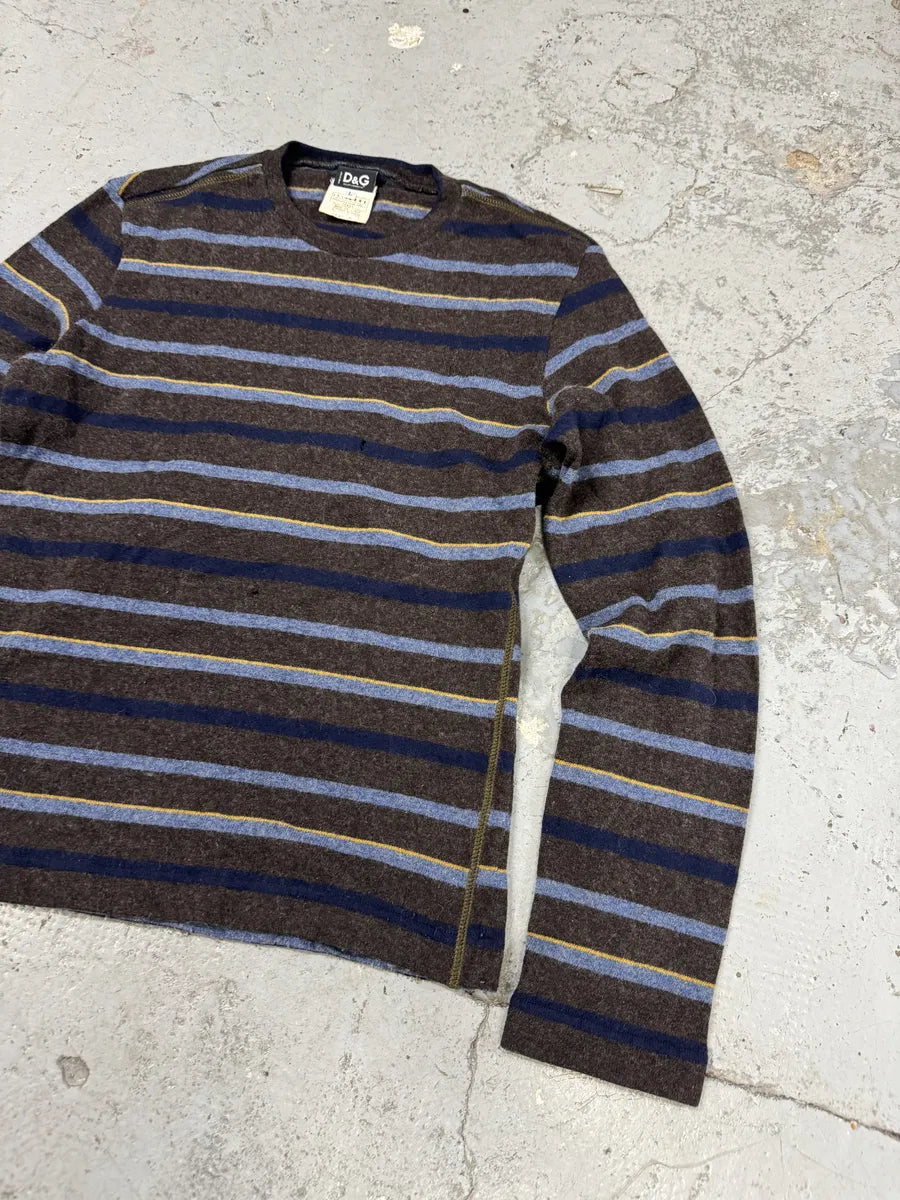 AW2004 Dolce & Gabbana Brown & Blue Wool Striped Sweater sXazfPb 3