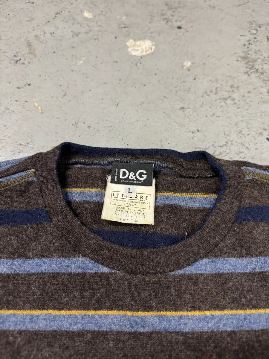 AW2004 Dolce & Gabbana Brown & Blue Wool Striped Sweater sXazfPb 4