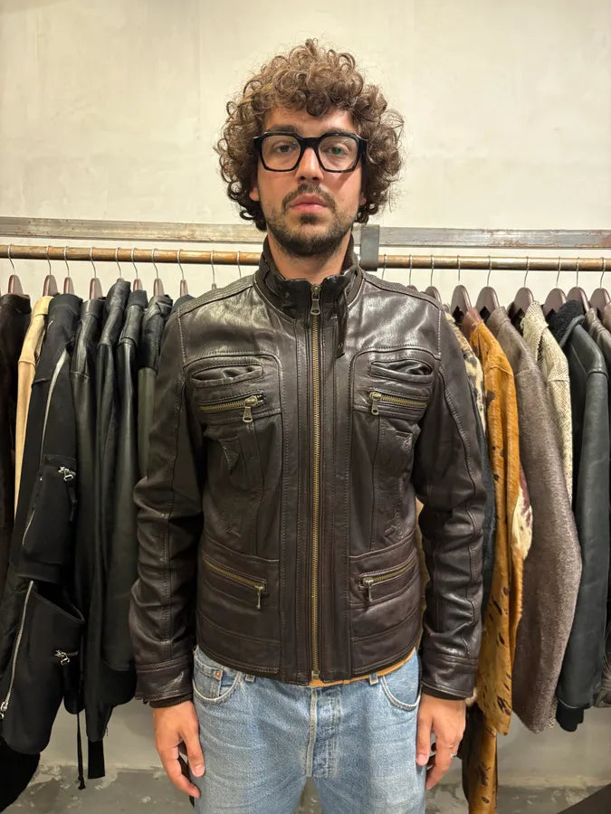 AW2004 Dolce & Gabbana Brown Alpha Leather Jacket (M) NZlMSyT 1