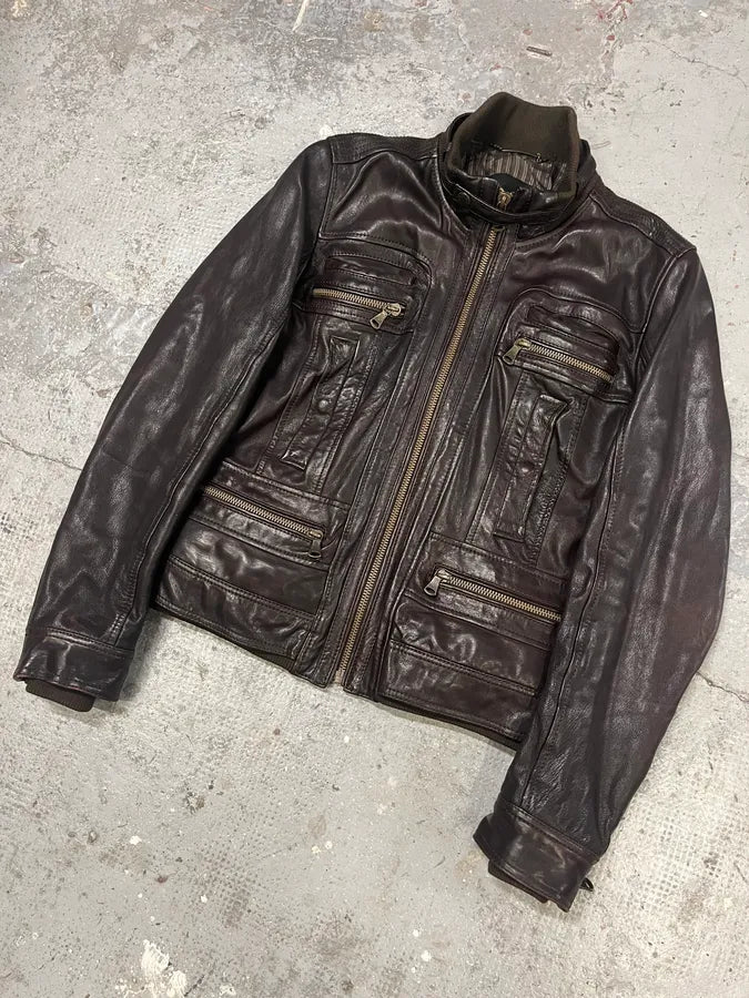 AW2004 Dolce & Gabbana Brown Alpha Leather Jacket (M) NZlMSyT 3