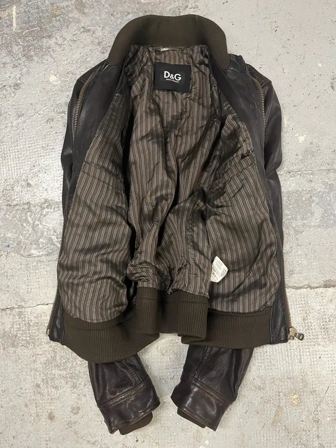 AW2004 Dolce & Gabbana Brown Alpha Leather Jacket (M) NZlMSyT 5