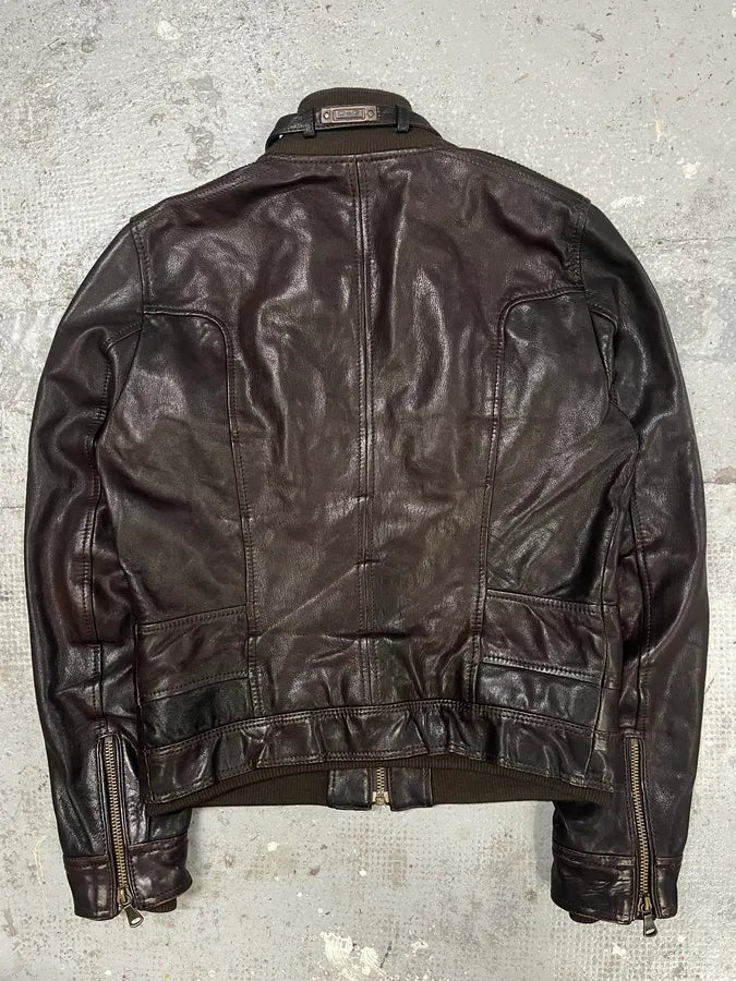 AW2004 Dolce & Gabbana Brown Alpha Leather Jacket (M) NZlMSyT 6