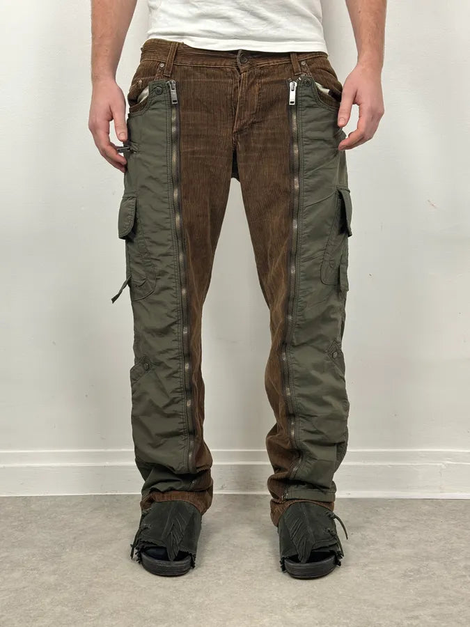AW2004 Dolce & Gabbana Brown Corduroy & Green Nylon Aviator Cargo Pants baioCdn 3