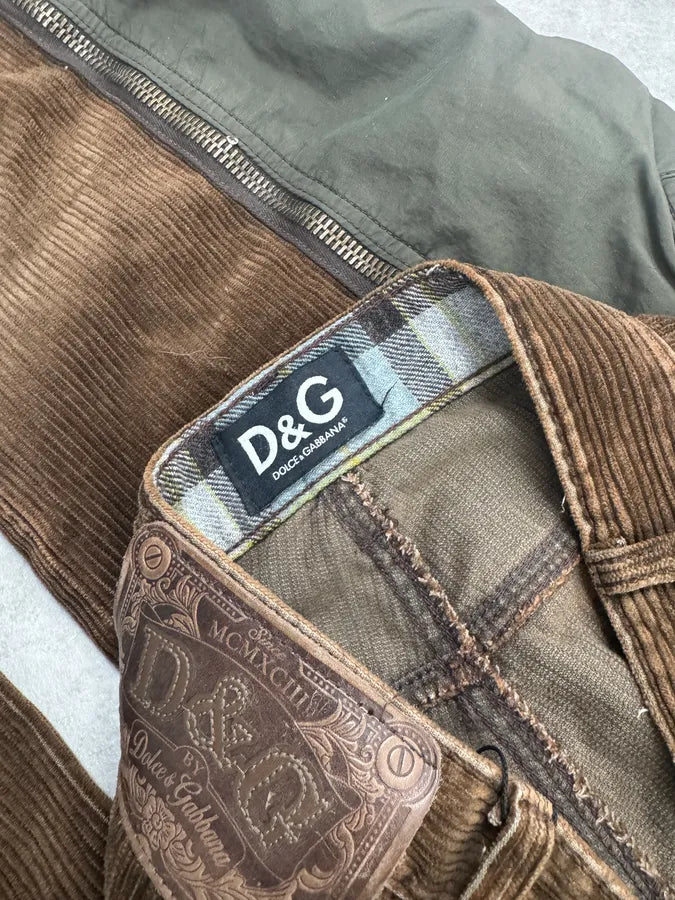 AW2004 Dolce & Gabbana Brown Corduroy & Green Nylon Aviator Cargo Pants baioCdn 11