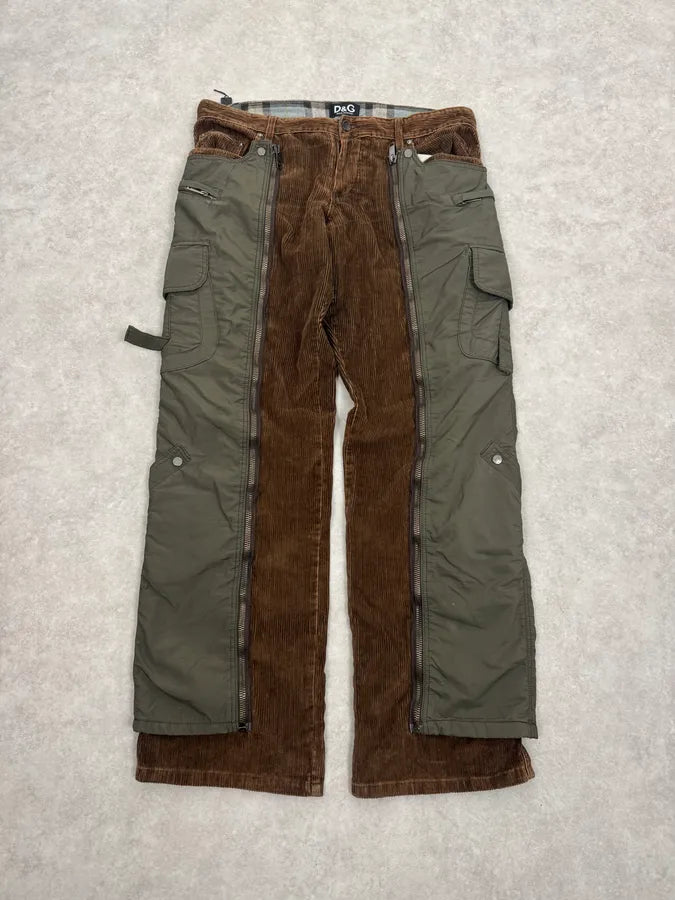 AW2004 Dolce & Gabbana Brown Corduroy & Green Nylon Aviator Cargo Pants baioCdn 6