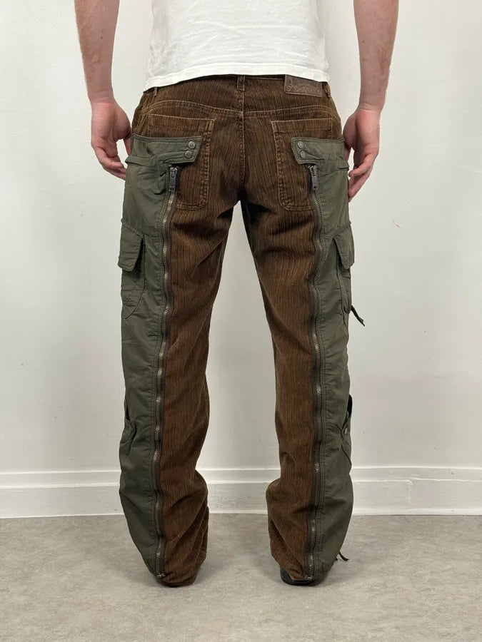 AW2004 Dolce & Gabbana Brown Corduroy & Green Nylon Aviator Cargo Pants baioCdn 4