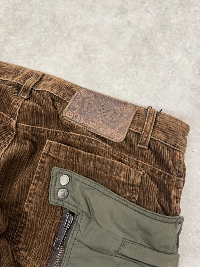 AW2004 Dolce & Gabbana Brown Corduroy & Green Nylon Aviator Cargo Pants baioCdn 8