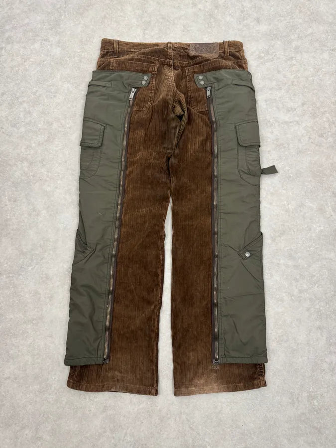 AW2004 Dolce & Gabbana Brown Corduroy & Green Nylon Aviator Cargo Pants baioCdn 10