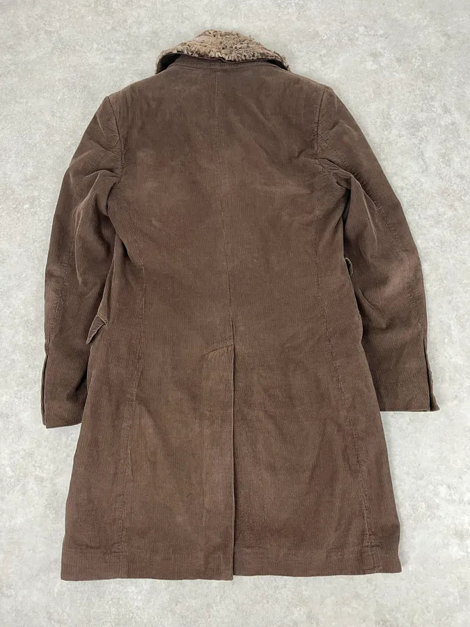 AW2004 Dolce & Gabbana Brown Corduroy Fur Collar Trench Jacket YaoWfXv 5