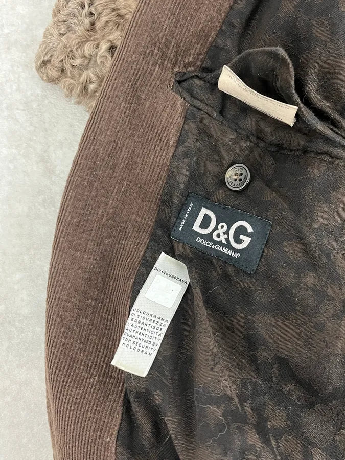AW2004 Dolce & Gabbana Brown Corduroy Fur Collar Trench Jacket YaoWfXv 9