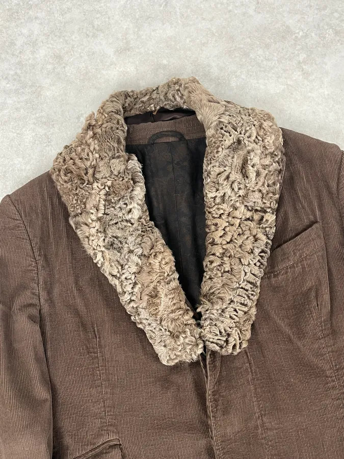 AW2004 Dolce & Gabbana Brown Corduroy Fur Collar Trench Jacket YaoWfXv 4