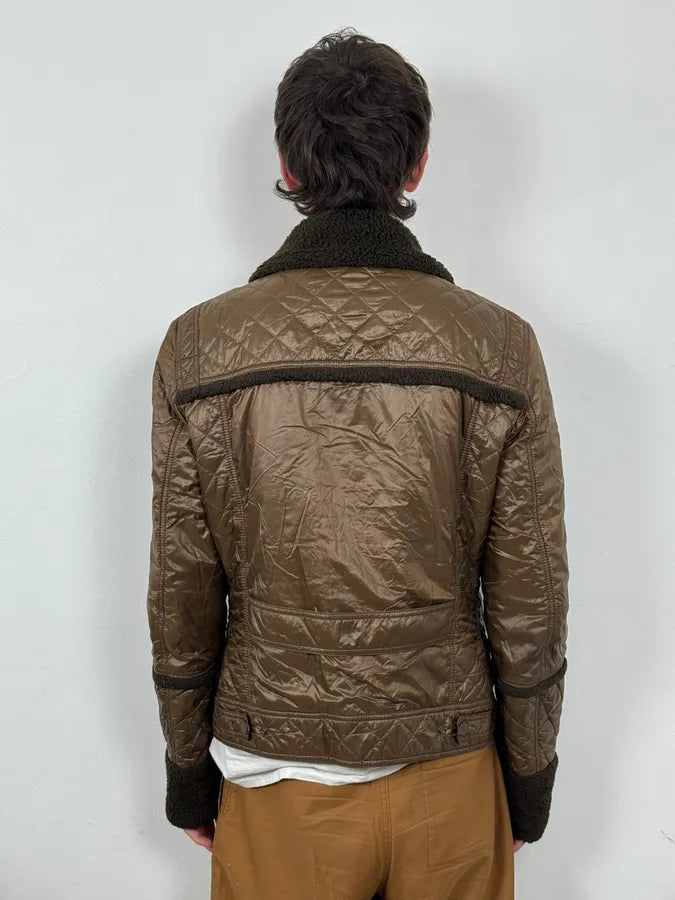AW2004 Dolce & Gabbana Brown Hybrid Shearling Nylon Jacket nWsvHKN 2