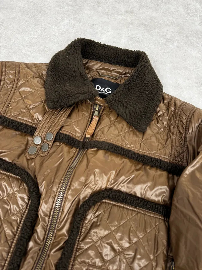 AW2004 Dolce & Gabbana Brown Hybrid Shearling Nylon Jacket nWsvHKN 4