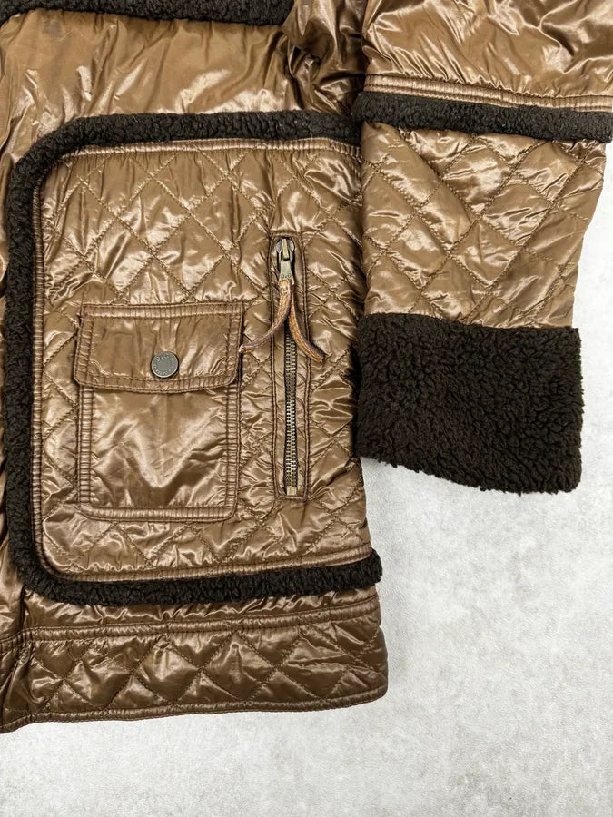 AW2004 Dolce & Gabbana Brown Hybrid Shearling Nylon Jacket nWsvHKN 8