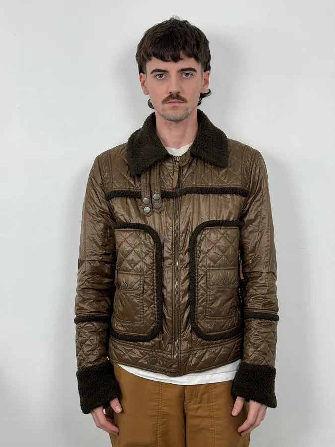 AW2004 Dolce & Gabbana Brown Hybrid Shearling Nylon Jacket nWsvHKN 1