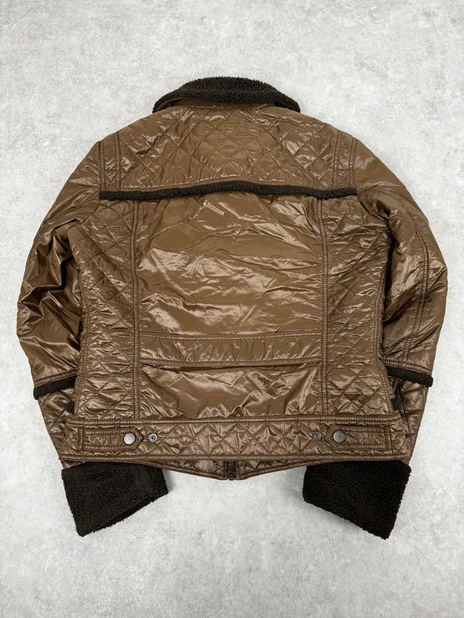 AW2004 Dolce & Gabbana Brown Hybrid Shearling Nylon Jacket nWsvHKN 3