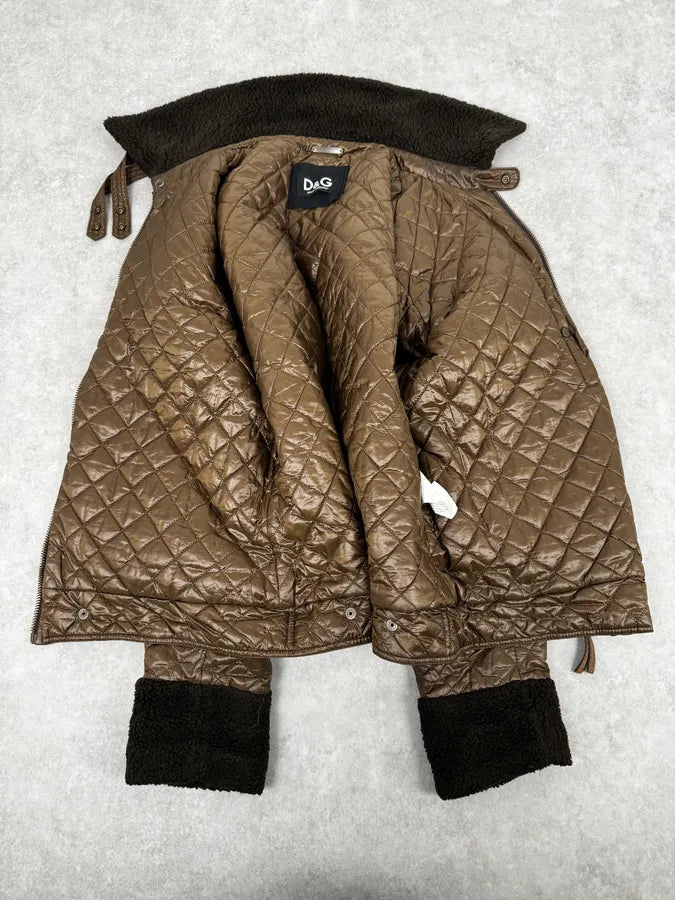 AW2004 Dolce & Gabbana Brown Hybrid Shearling Nylon Jacket nWsvHKN 7