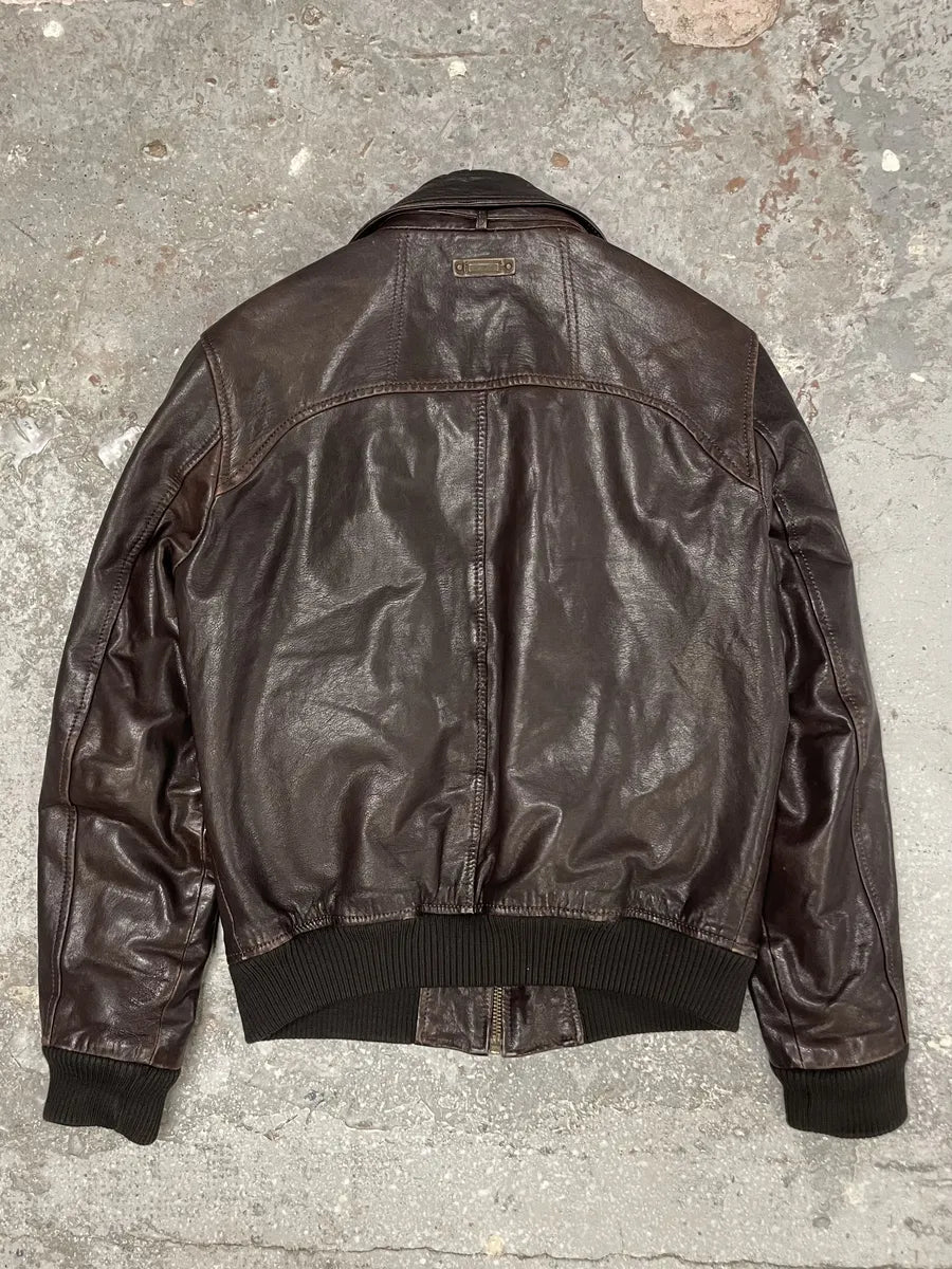 AW2004 Dolce & Gabbana Brown Leather Aviator Jacket (L) 1